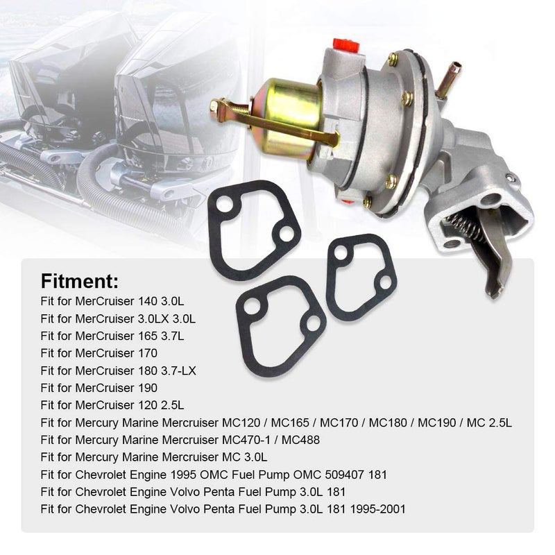 YUANTUO Mechanical Fuel Pump Fits for MerCruiser Mercury Marin MC120 MC165 MC170 MC180 MC190 MC470-1 MC488 Engine Penta 2.5L 3.0LX 3.0L 3.7L 3.7-LX 1995-2001, 3854858 42725A3 9-35422 509407 18-7282 - Image 4